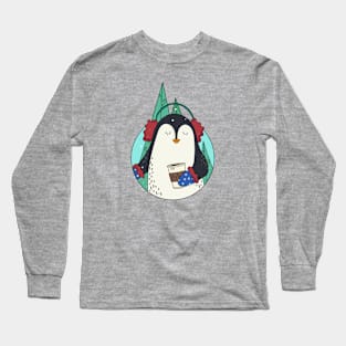 Cute Christmas Penguin Illustration // Festive Animal Cartoon Long Sleeve T-Shirt